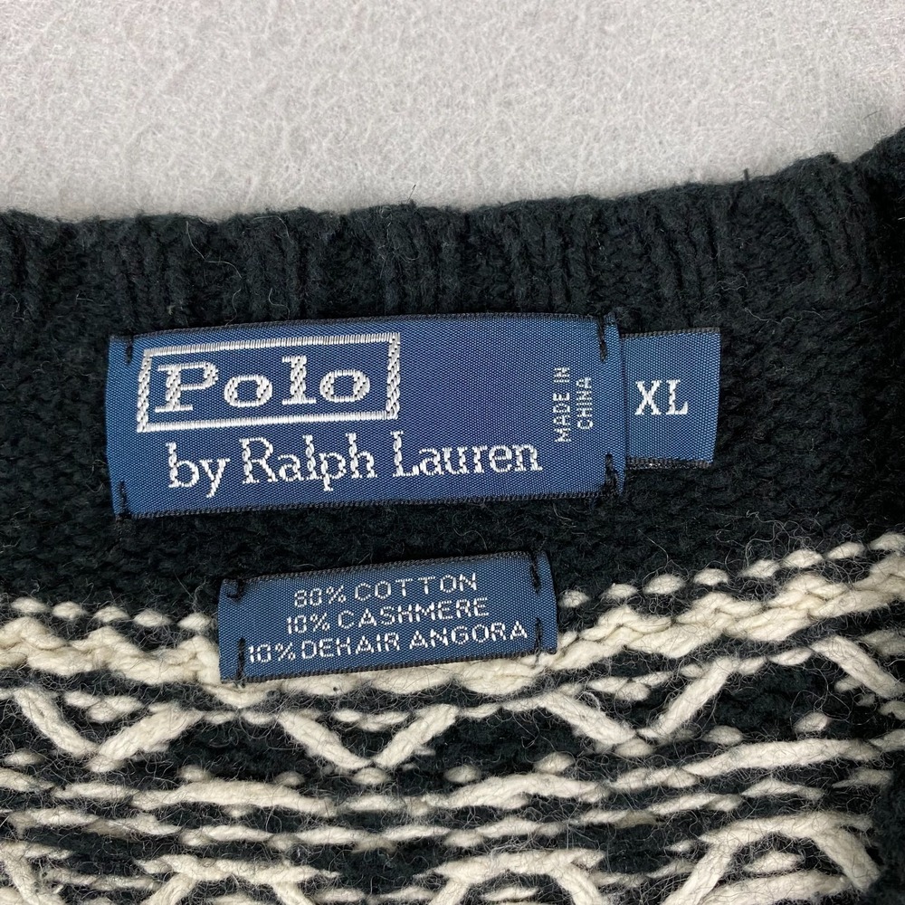 90's Polo Ralph Lauren Cashmere Ski Knit Sweter V Neck Vintage Fits Large - Picture 3 of 13